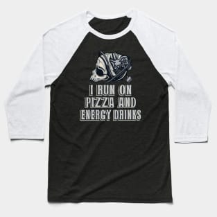 Gamer Skull Console Player Pizza & Energy Drinks Baseball T-Shirt